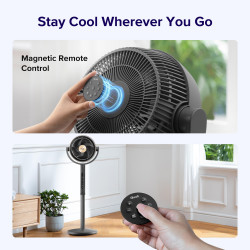 Циркулационен вентилатор Levoit Pedestal Circulator Fan LPF-R432-AEUR, 30W, 12 скорости, 4 режима, Осцилация 120C, Температурен сензор, Таймер, Дистанционно, Черен/златист