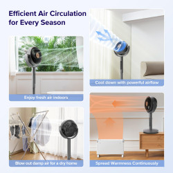 Циркулационен вентилатор Levoit Pedestal Circulator Fan LPF-R432-AEUR, 30W, 12 скорости, 4 режима, Осцилация 120C, Температурен сензор, Таймер, Дистанционно, Черен/златист