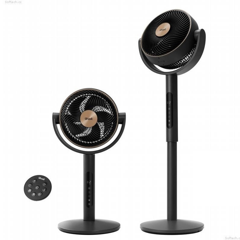 Циркулационен вентилатор Levoit Pedestal Circulator Fan - Gold, 28W, 12 скорости, 4 режима, Осцилация 120C, Температурен сензор, Черен/златист
