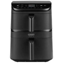 Cosori CAF-DC121 Turbo Tower Διπλή φριτέζα ζεστού αέρα, 2630W, 4.3/6.5 L, 7 προγράμματα, 30-230C, έλεγχος αφής, χρονοδιακόπτης, κρύοι τοίχοι, μαύρο