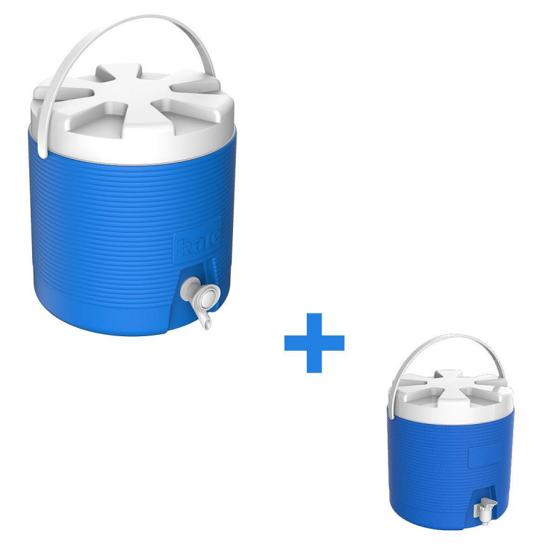 Set 2 termosuri pentru apa Kale Termos 77772, 18+6 L, Robinet de turnare, Izolatie poliuretanica, Maner, Albastru/Alb