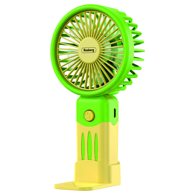 Rosberg R51760M Portable Handheld Fan, USB, 2W, 3 Speeds, On/Off Button, Yellow/Green