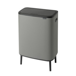 Brabantia Bo Touch Hi 1001266 Trash Can, 2x30 L, Wall-Mounted, Adjustable Legs, Mineral Finish, Gray