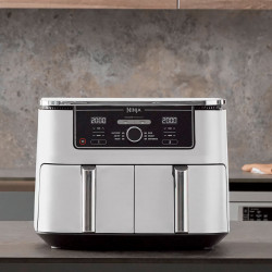 Friteuza dubla cu aer cald Ninja AF400EUWH, 2470W, 9.5 L, 6 programe, 40-240°C, Zone independente, Alb