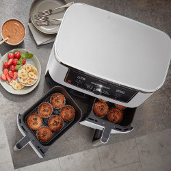 Ninja AF400EUWH διπλή φριτέζα θερμού αέρα, 2470W, 9,5 l, 6 προγράμματα, 40-240 C, ανεξάρτητες ζώνες, Λευκό