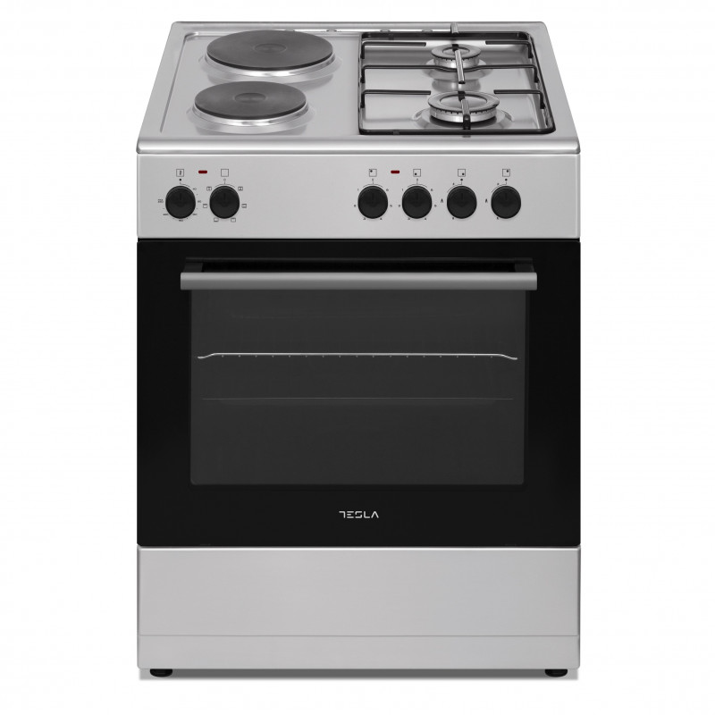 Aragaz electric combinat cu gaz Tesla CM6220SX, 8.1 kW, 56 L, Clasa A, 2 plite gaz, 2 plite electrice, Grill, 40-240°C, Inox