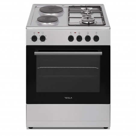 Aragaz electric combinat cu gaz Tesla CM6220SX, 8.1 kW, 56 L, Clasa A, 2 plite gaz, 2 plite electrice, Grill, 40-240°C, Inox