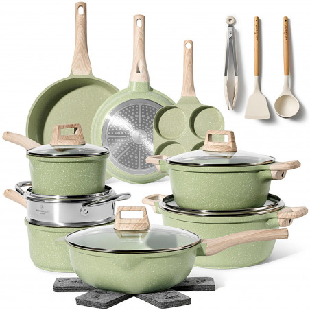 Set oale si tigai Just Perfecto JL-723, 21 h, Aluminiu turnat, Acoperire din marmura, Inductie, Steamer, Accesorii, Verde