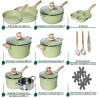 Just Perfecto JL-723 Cookware Set, 21 cm, Cast Iron, Marble Coating, Induction Compatible, Steamer, Accessories, Green