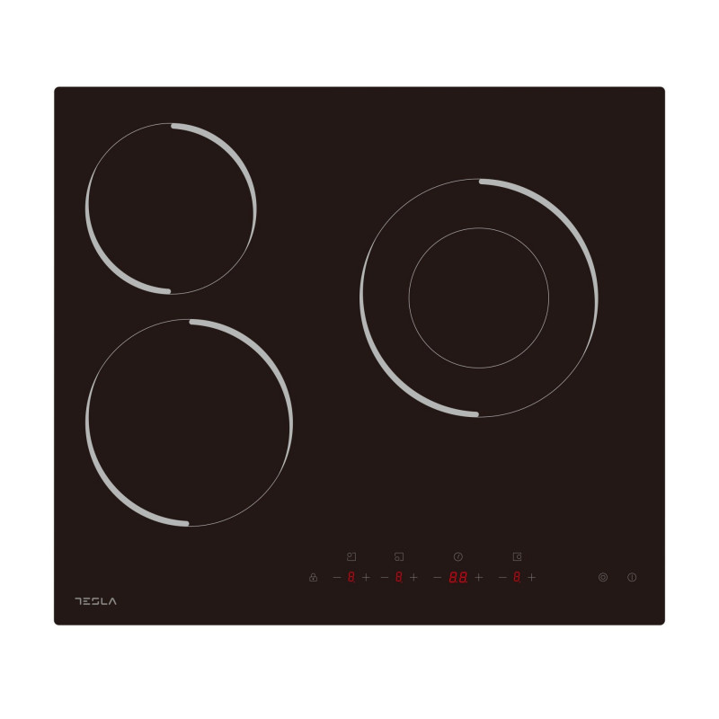 Plita vitroceramica incorporabila Tesla HV6300MB, 5700W, 9 trepte, Timer, Indicator suprafață fierbinte, Protectie copii, Negru
