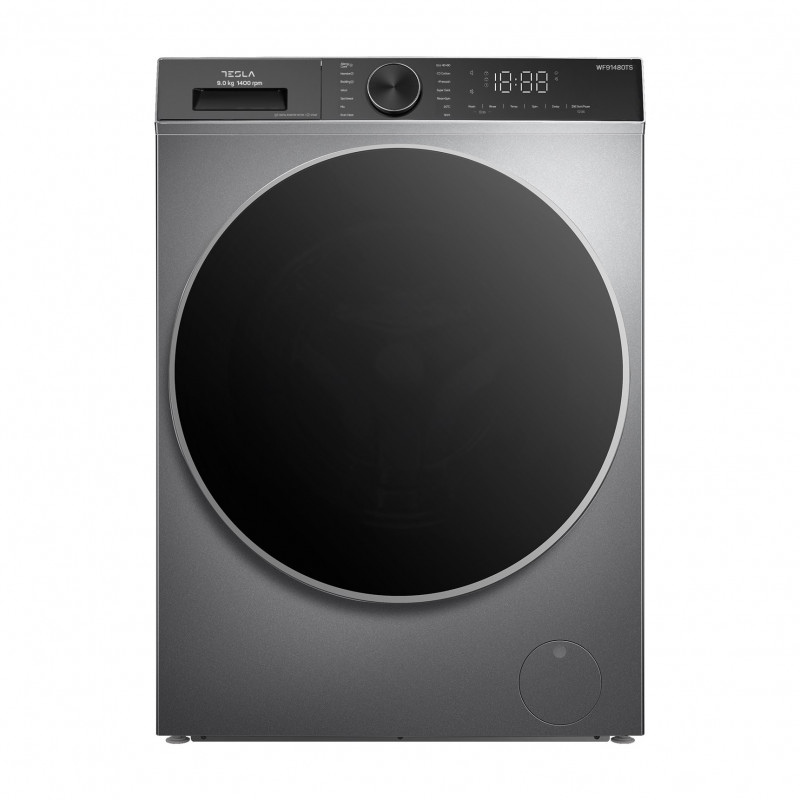 Masina de spalat cu incarcare frontala Tesla WF91480TS, 1900W, 9 kg, 60 L, 14 programe, 1400 rpm, Clasa A, Steam Care, LED, Argintiu