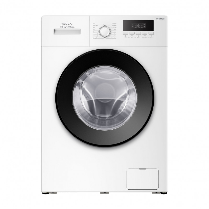 Пералня с предно зареждане Tesla WF81430T, 2050W, 8 кг, 53 л, 16 програми, 1400 об/мин, Клас A, Steam Care, LED, Бял