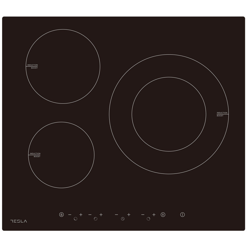 Плот за вграждане Tesla HI6301MB, 7400W, 9 степени, 3 зони, Защита от деца, Индикатор за остатъчна топлина, Сензор за тиган, Черен