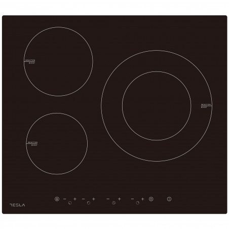 Стъклокерамичен плот за вграждане Tesla HI6301MB, 7400W, 9 степени, 3 зони, Защита от деца, Индикатор за остатъчна топлина, Сензор за тиган, Черен