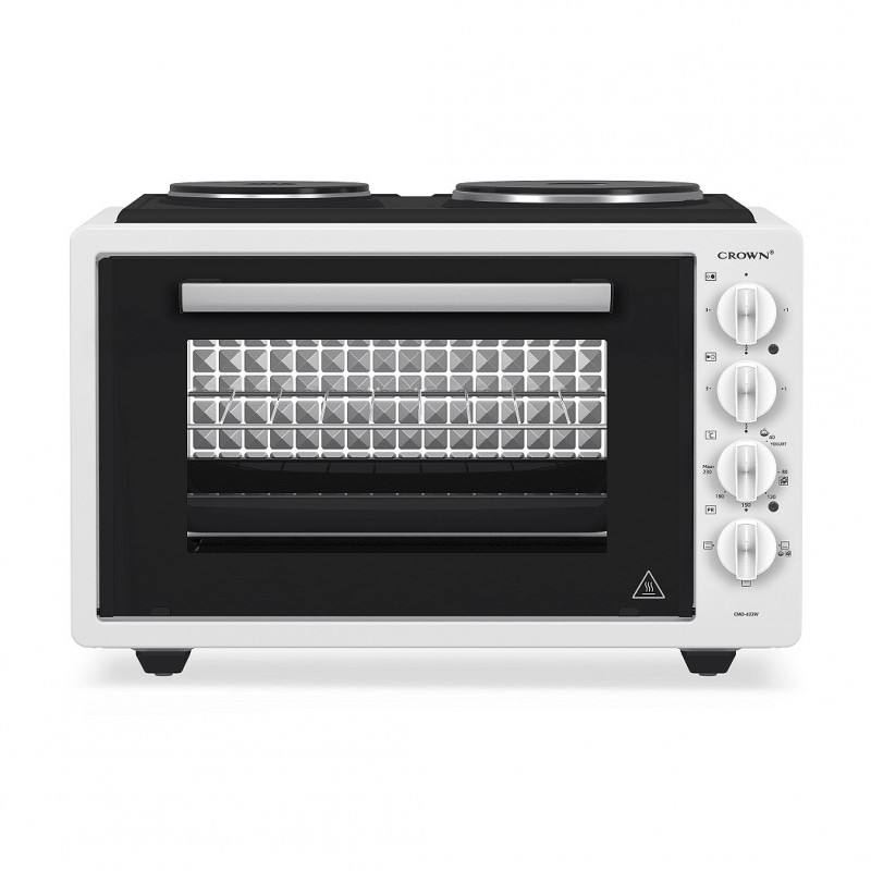 Малка готварска печка Crown CMO-433W, 42 л, 1300 W, Два котлона, 3 функции, Емайл, Бял