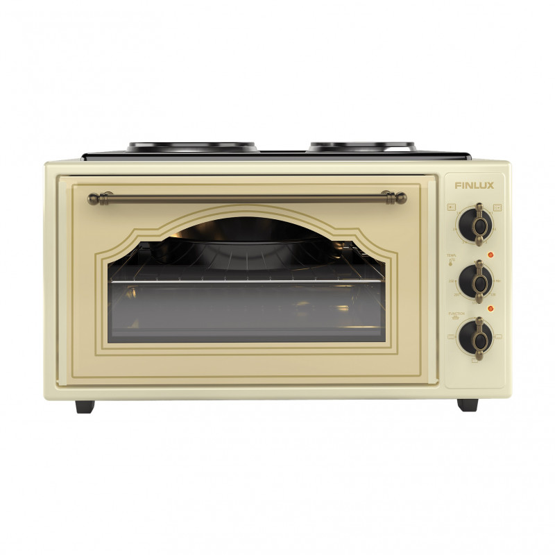 Μικρή κουζίνα Finlux FMC-9601DP, 45 λίτρα, 1600 W, Δύο εστίες, 3 λειτουργίες, Εμαγιέ, Μπεζ