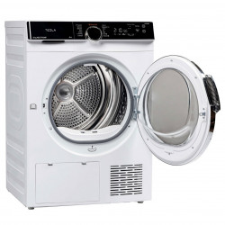 Uscator de rufe Tesla WT8H92M, 8 kg, 12 programe, Condensare cu pompa de caldura, LED, Protectie copii, Mod noapte, Alb/Negru