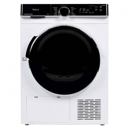 Uscator de rufe Tesla WT8H92M, 8 kg, 12 programe, Condensare cu pompa de caldura, LED, Protectie copii, Mod noapte, Alb/Negru