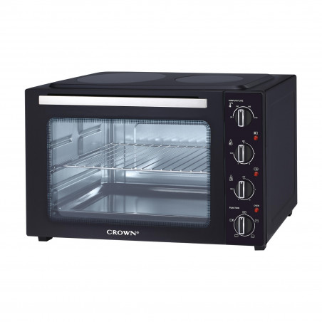 Малка готварска печка Crown CMO-482CER, 48 л, 1800 W, 2 керамични котлона, 3 функции, Термостат, Бял