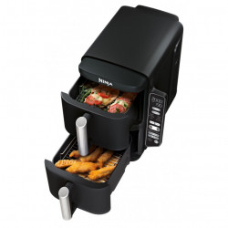 Friteuza dubla cu aer cald Ninja SL300EU, 2470W, 7.6 L, 40-240°C, 2 cosuri, 6 programe, Sincronizare, Timer, Auto stop, Negru