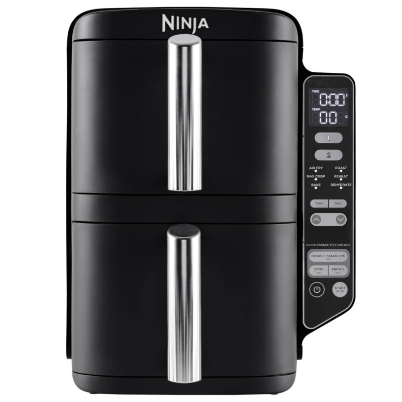 Ninja SL300EU Hot Air Fryer, 2470W, 7.6 L, 40–240°C, 2 baskets, 6 programs, Synchronized cooking, Timer, Auto shut-off, Black
