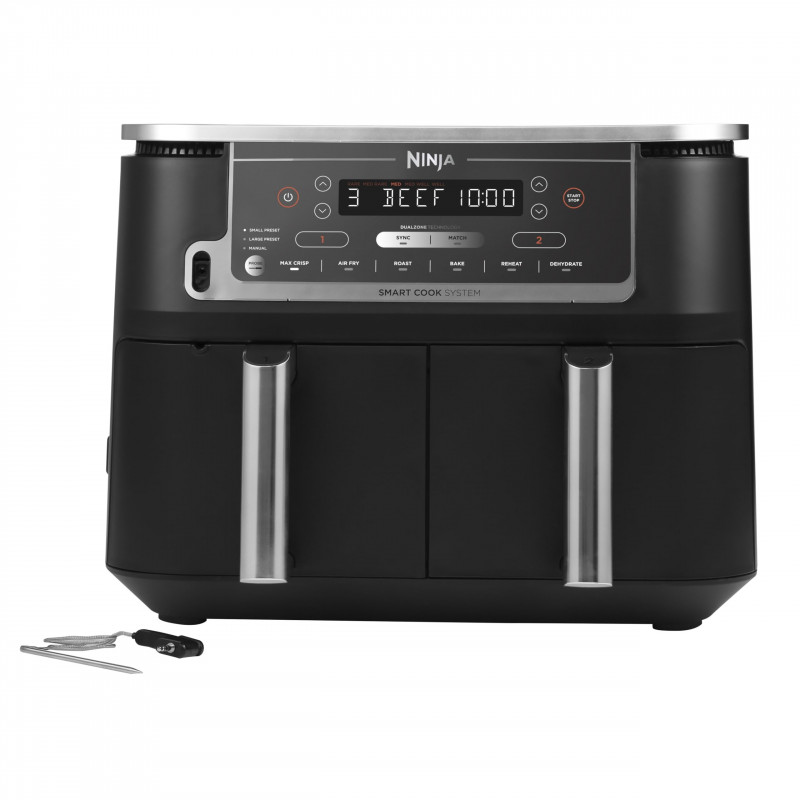 Ninja AF451EU Double Hot Air Fryer, 2470W, 9.5 L, 6 Programs, Independent Zones, Synchronization, Black