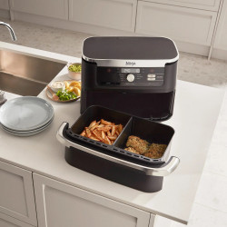 Friteuza dubla cu aer cald Ninja AF500EU, 10.4 L, 7 programe, Timer, Zone independente, Negru/Inox