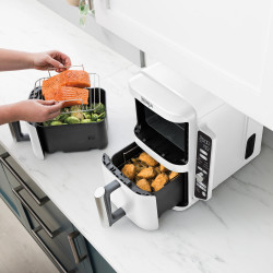 Friteuza dubla cu aer cald Ninja SL400EUWH, 2470 W, 9,5 L, 2 cosuri, 6 programe, Max Crisp, Functii Sync si Match, Alb