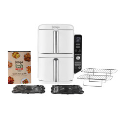 Двоен фритюрник с горещ въздух Ninja SL400EUWH, 2470W, 9.5 л, 2 кошници, 6 програми, Max Crisp, Функции Sync и Match, Сив