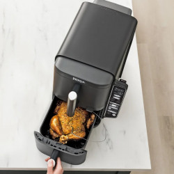 Ninja SL451EU Double Hot Air Fryer, 2470W, 9.5 L, Digital Thermometer, 2 Baskets, 6 Programs, Max Crisp, Sync & Match, Gray