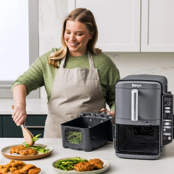 Ninja SL451EU Double Hot Air Fryer, 2470W, 9.5 L, Digital Thermometer, 2 Baskets, 6 Programs, Max Crisp, Sync & Match, Gray