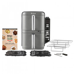 Ninja SL451EU Double Hot Air Fryer, 2470W, 9.5 L, Digital Thermometer, 2 Baskets, 6 Programs, Max Crisp, Sync & Match, Gray