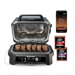 Ninja OG901EU Electric Grill, SMART, 1700W, 7 Programs, 45x29 cm, 260°C, Ceramic Plate, Woodfire Technology, IPX4, Black/Blue