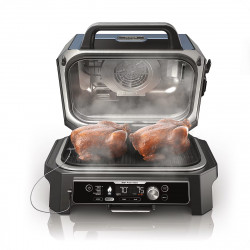 Електрически грил Ninja OG901EU, SMART, 1700W, 7 програми, 45х29 см, 260C, Керамична плоча, Woodfire технология, IPX4, Черен/син