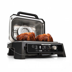 Gratar electric Ninja OG901EU, SMART, 1700W, 7 programe, 45x29 cm, 260C, Ceramica Plocha, Tehnologie Woodfire, IPX4, Negru/Albastru