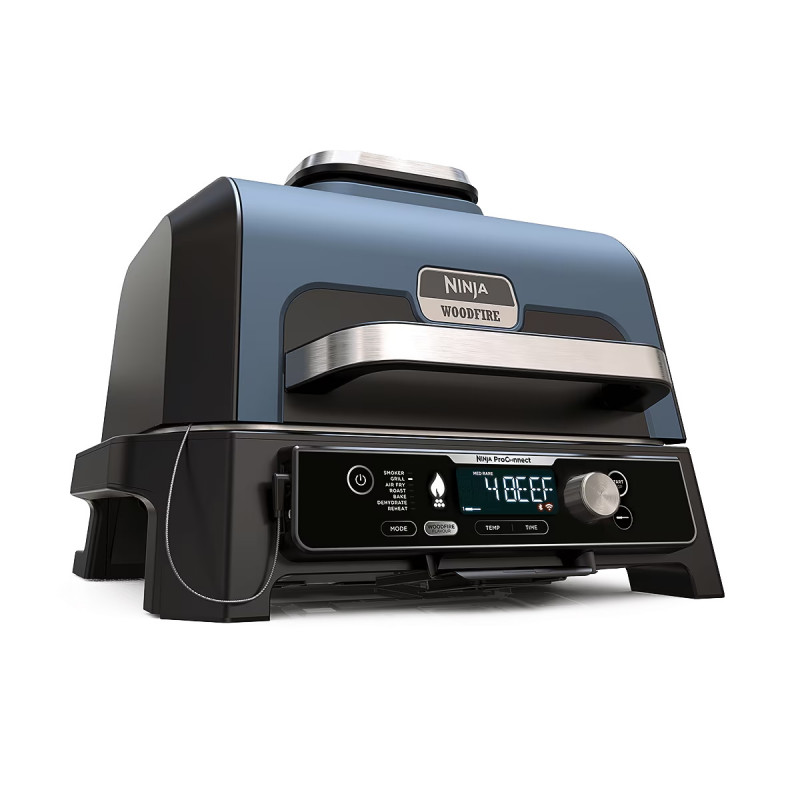 Електрически грил Ninja OG901EU, SMART, 1700W, 7 програми, 45х29 см, 260C, Керамична плоча, Woodfire технология, IPX4, Черен/син