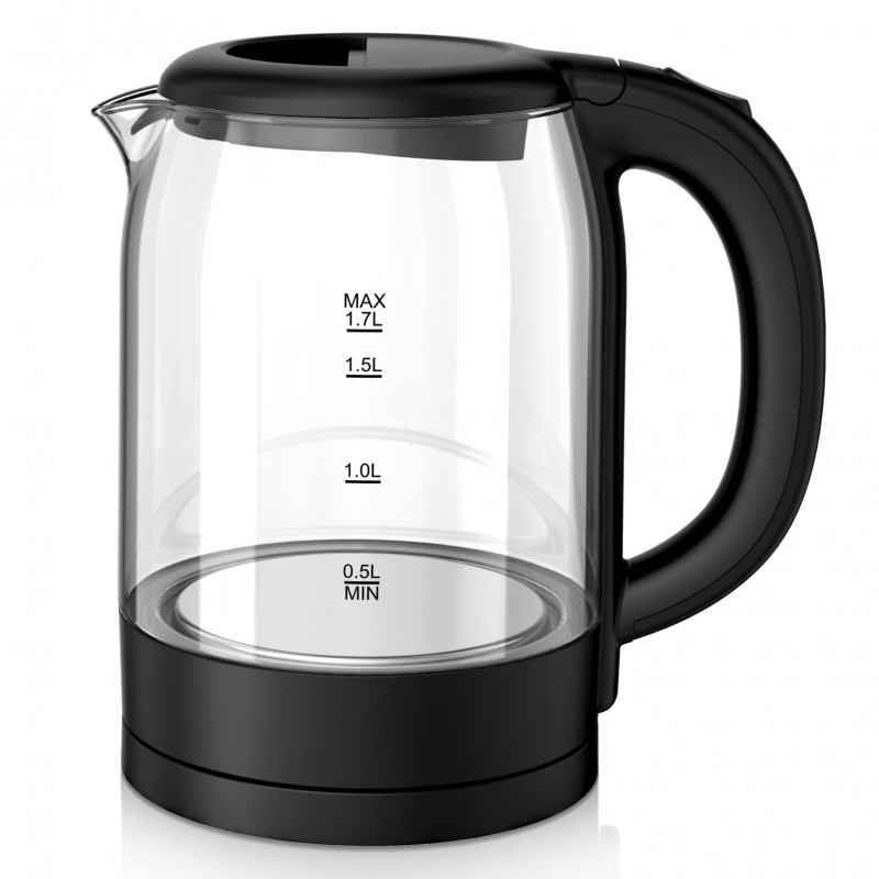 Ηλεκτρικός γυάλινος βραστήρας Oliver Voltz OV51230X, 2200W, 1.7 l, Κρυφή θερμάστρα, Φωτεινή ένδειξη, Βάση 360C, Μαύρο