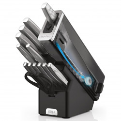 Set cutite cu ascutitor si suport Ninja K62014EUUK, 14 piese, StaySharp, Design ergonomic, Negru/Argintiu