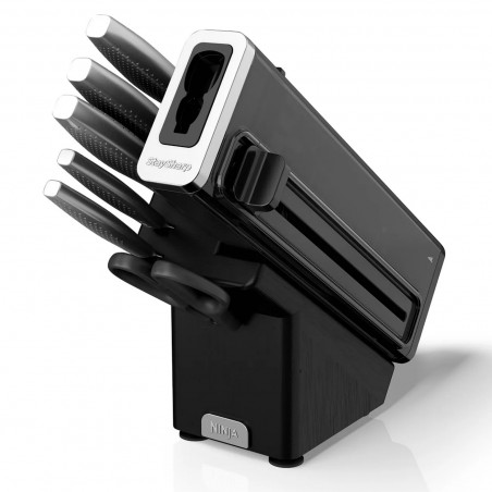 Set cutite cu ascutitor si suport Ninja K62014EUUK, 14 piese, StaySharp, Design ergonomic, Negru/Argintiu