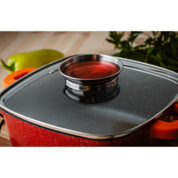 Voltz V54323B24A Saucepan with Fat Separator, Granite Finish, 4.5 Liters, 24 cm, Induction, Red