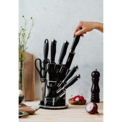 Oliver Voltz OV51633K9S 9-Piece Knife Set, Stand, Black/Silver