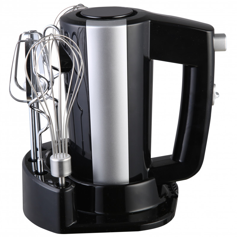Rosberg R51110KB Hand Mixer, 300 W, 5 Speeds + Turbo, Accessory Stand, Black/Silver