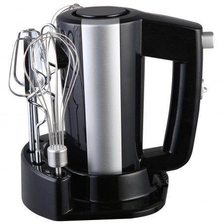 Mixer de mana Rosberg R51110KB, 300 W, 5 viteze + Turbo, Suport accesorii, Negru/Argintiu