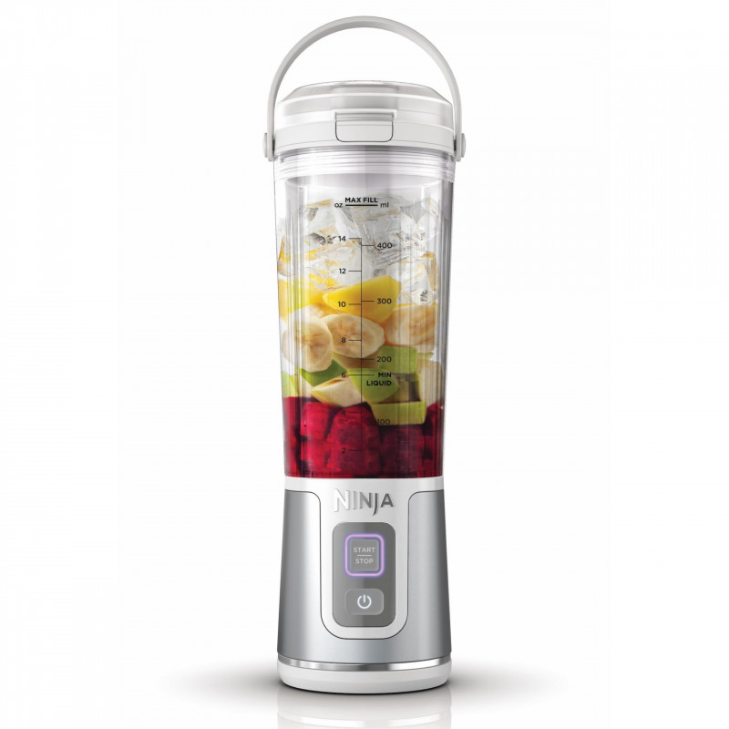 Ninja Blast BC151EUWH hordozható turmixgép, 7,4 W, 530 ml, 6 pengés acéllapát, jégzúzás, akár 10 ciklus, BPA-mentes, USB-C, fehér színű