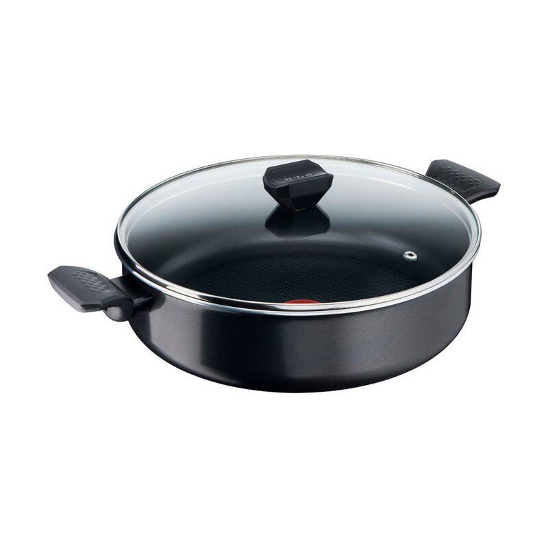 Плитка тенджера Tefal B5677253 SHAL28LID B LENA SIMPLY CLEAN B, 28 см, Незалепващо титаниево покритие, Температурен индикатор Thermo-signal, Черен