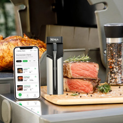 Ninja ProChef WP100EU Kitchen Thermometer, Bluetooth, Mobile App, Internal and Ambient Temperature Sensor, Up to 370°C, Black/Silver