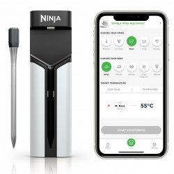 Ninja ProChef WP100EU Kitchen Thermometer, Bluetooth, Mobile App, Internal and Ambient Temperature Sensor, Up to 370°C, Black/Silver