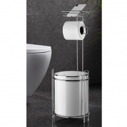 Metalife AK-755B Toilet Stand with Bin, for Trash, Toilet Paper, and Phone, Stainless Steel/Chrome