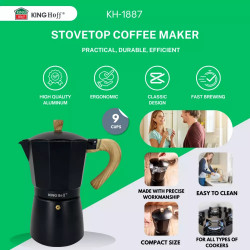 Kubinska kávéfőző Kinghoff KH 1887, 9 tál, 450 ml, alumínium, indukciós, fekete.