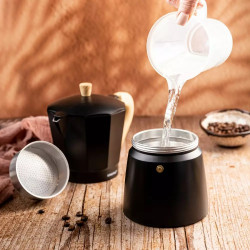 Cafetiera moka Kinghoff KH 1887, 9 cesti, 450 ml, Aluminiu, Inductie, Negru